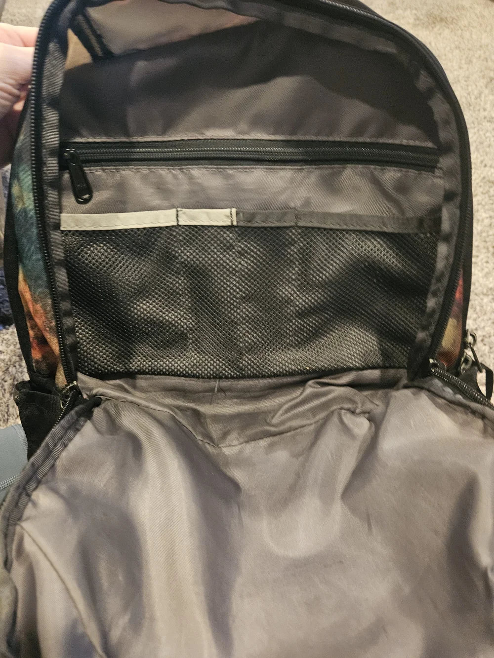 The North Face Multicolor Tie-Dye Backpack with Black Accents and Mustard Panel